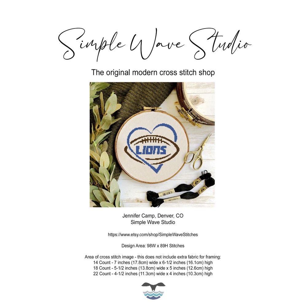 Detroit‎ Lions Football Counted Cross Stitch Pattern KIT